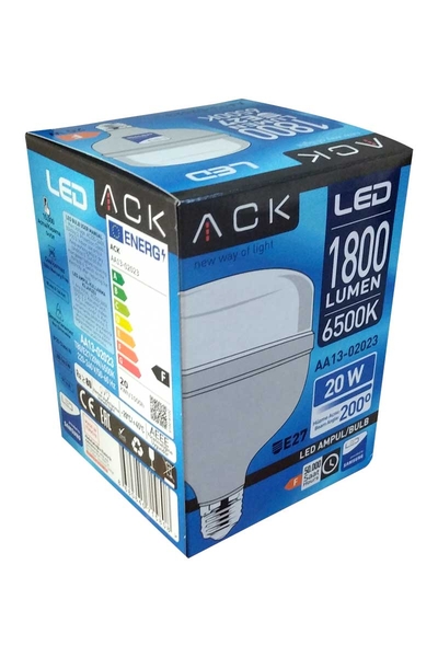 ACK - ACK AA13-02023 20W E27 6500K Beyaz Led T80 Ampul ACK AA13-02023 20W E27 6500K Beyaz Led T80 Ampul - Thumbnail