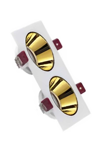 ACK - ACK AH03-07310 Gold Reflektörlü Beyaz Çift Kare Spot Kasası
