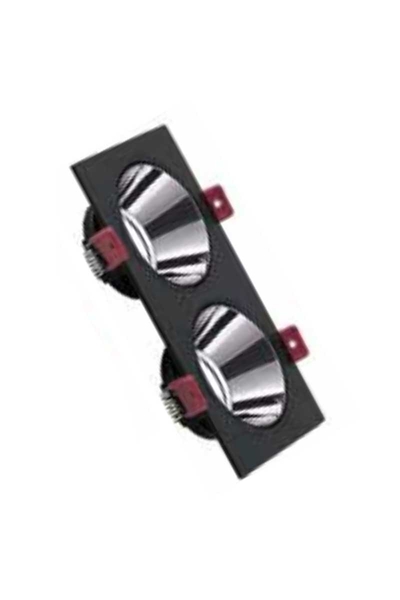 ACK AH03-07331 Platin Silver Reflektörlü Siyah Çift Kare Spot Kasası