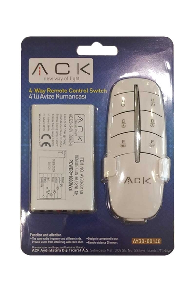 ACK - ACK AY30-00140 220V Dörtlü Avize Kumandası ACK AY30-00140 220V Dörtlü Avize Kumandası - Thumbnail