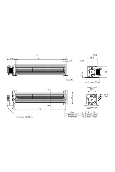 Aircol AKS 40-300 AC 20W 165m3/h Monofaze 40mm Tanjansiyel Radyal Fan - Thumbnail