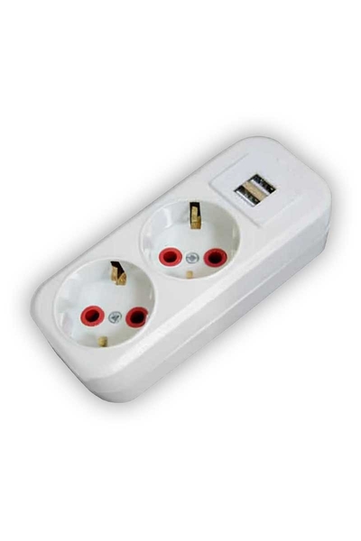 Ayka 77 202 00 2li Usb Çıkışlı Topraklı Grup Priz - Thumbnail