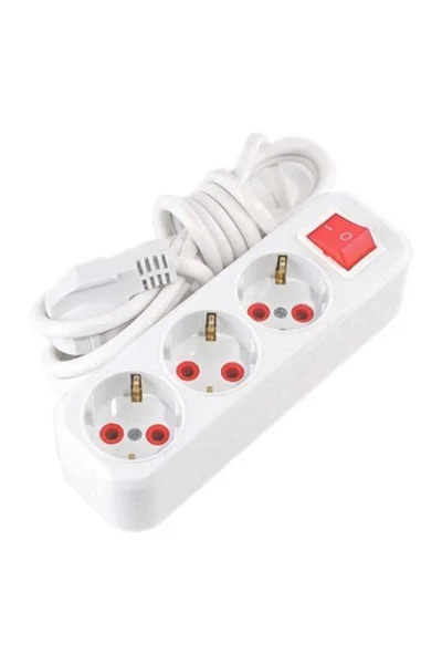 AY-KA - Ayka 77 301 05 5 Metre Üçlü Anahtarlı Topraklı Klemensli Grup Priz