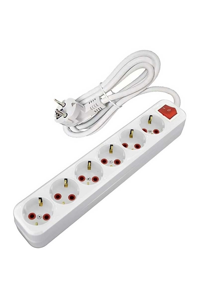 AY-KA - Ayka 77 601 02 2 Metre Altılı Anahtarlı Topraklı Klemensli Grup Priz