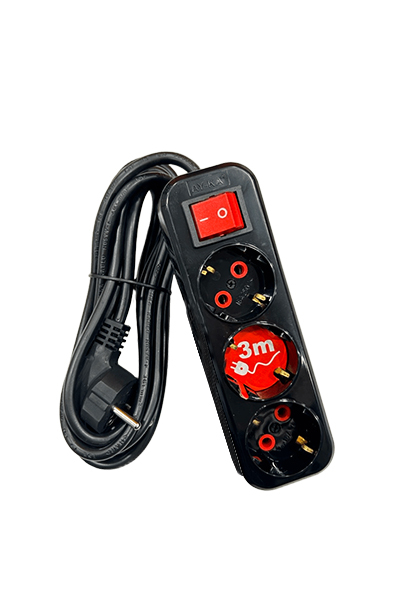 AY-KA - Ayka 79 301 03 3m 3lü Siyah Topraklı Anahtarlı Grup Priz