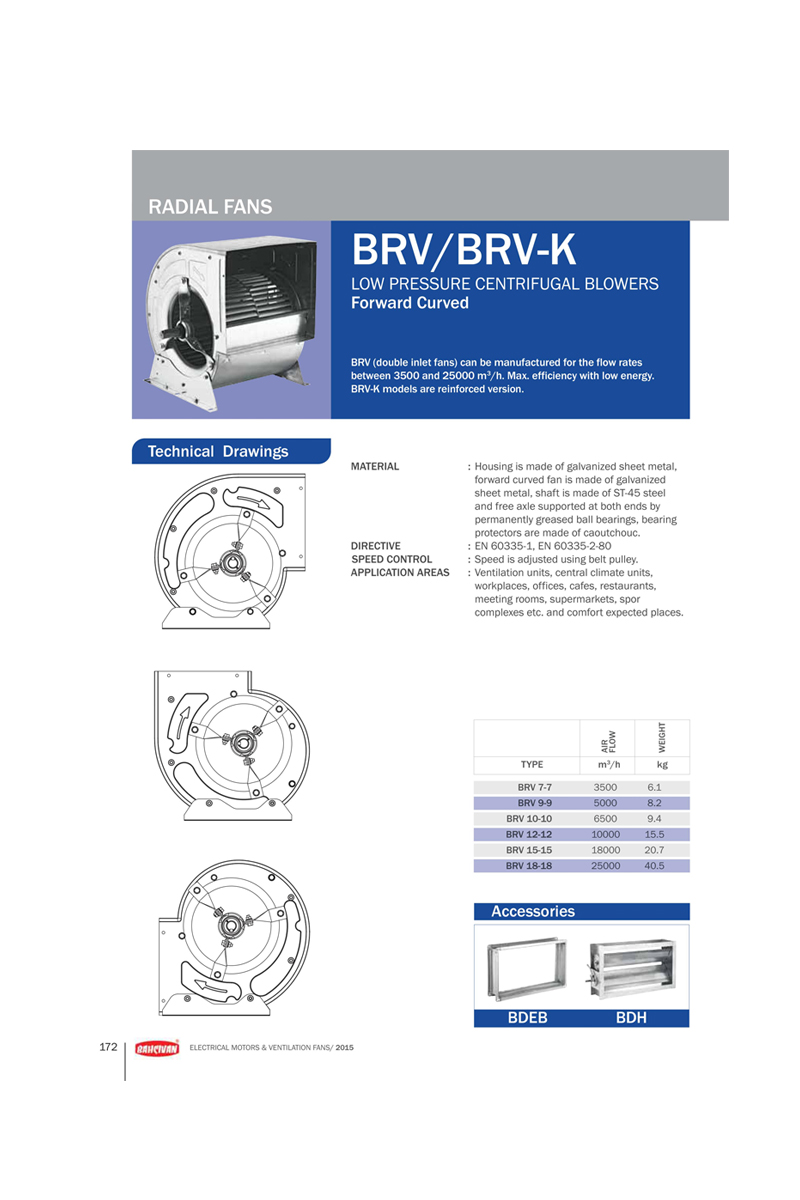 Bahçıvan BRV 15/15 16000m3/h Çift Emişli Alçak Basınçlı Öne Eğimli Salyangoz Radyal Fan
