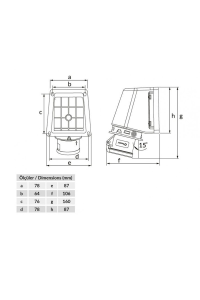 Bemis BC1-1103-2535 3/16A 3P 24V CEE Norm IP44 90 Derece Eğik Duvar Prizi - Thumbnail