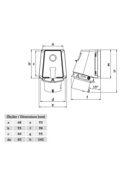 Bemis - Bemis BC1-1505-2236 5x16A 380V IP44 CEE Norm 90 Derece Eğik Duvar Fiş Bemis BC1-1505-2236 5x16A 380V IP44 CEE Norm 90 Derece Eğik Duvar Fiş - Thumbnail
