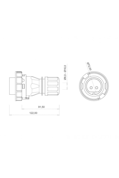 Bemis - Bemis BC1-3102-7011 24V 2x32A 2P IP67 Düz Fiş Bemis BC1-3102-7011 24V 2x32A 2P IP67 Düz Fiş - Thumbnail