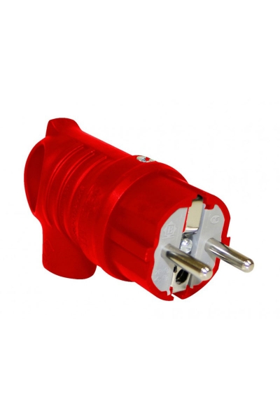 Bemis - Bemis BV6-1402-2041 1x16A 2P+E 200 250V IP44 Kırmızı Monofaze Kauçuk Ups Kulplu Eğik Fiş