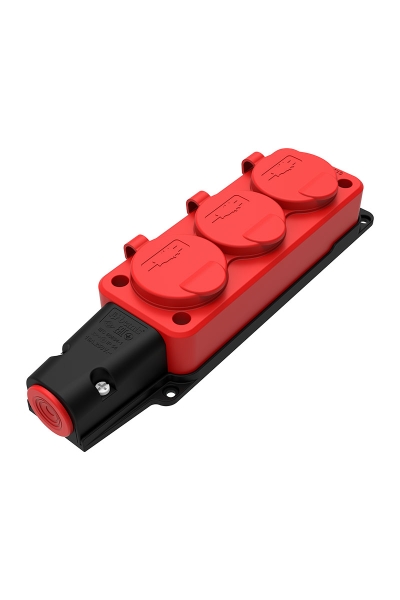 Bemis - Bemis BV6-1402-3613 1x16A 2P+E 200 250V IP54 Kırmızı Monofaze Kauçuk 3lü Grup Priz