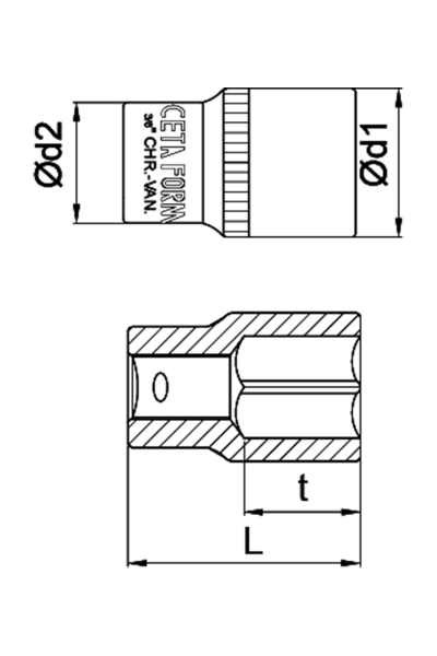 Ceta Form C12-H06 3/8 inç 6mm 6 Köşe Lokma Anahtar - Thumbnail