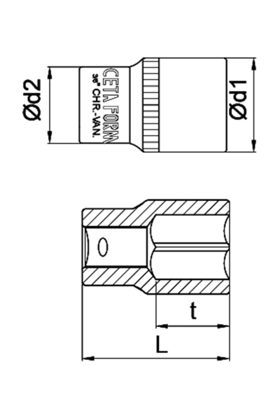 Ceta Form C12-H16 3/8 inç 16mm 6 Köşe Lokma Anahtar - Thumbnail