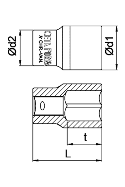 Ceta Form C22-H32 1/2 inç 6 Köşe 32mm Lokma Anahtar - Thumbnail