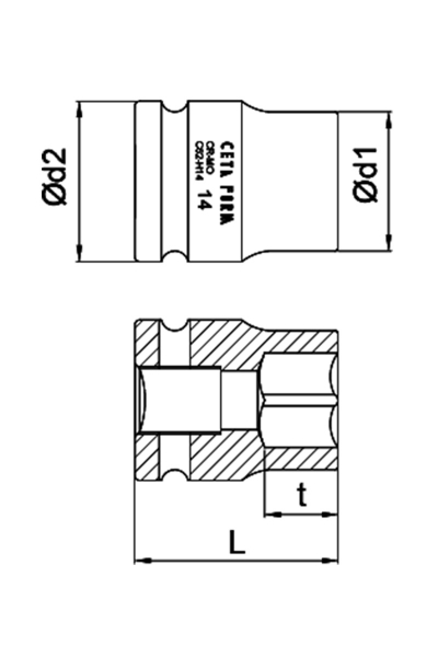 Ceta Form C62-H14 1/2 inç 6 Köşe 14mm Havalı Lokma Anahtar - Thumbnail