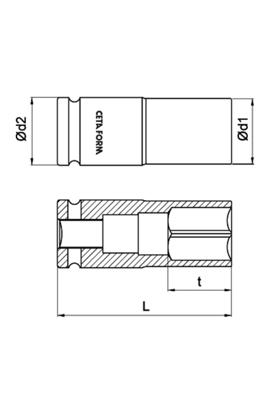 Ceta Form C64-H22 1/2 inç 6 Köşe 22mm Derin Havalı Lokma Anahtar - Thumbnail