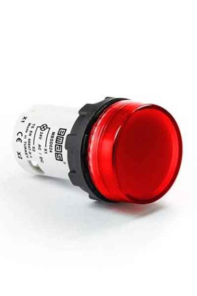 Emas - Emas MBSD024K 24V AC/DC Kırmızı Düz Cam Ledli Monoblok Sinyal Lambası