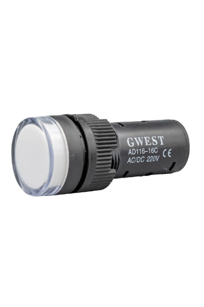 Gwest - Gwest 16-B 220V 16mm Beyaz Ledli Sinyal Lambası