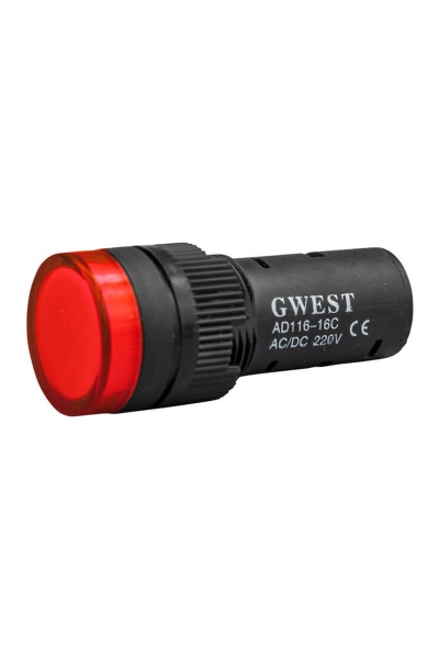 Gwest 16-K 220V 16mm Kırmızı Ledli Sinyal Lambası - Thumbnail