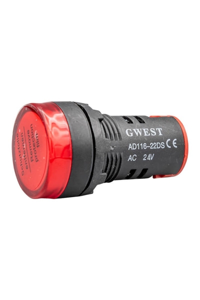 Gwest 22-24V-K 24V 22mm Kırmızı Ledli Sinyal Lambası - Thumbnail