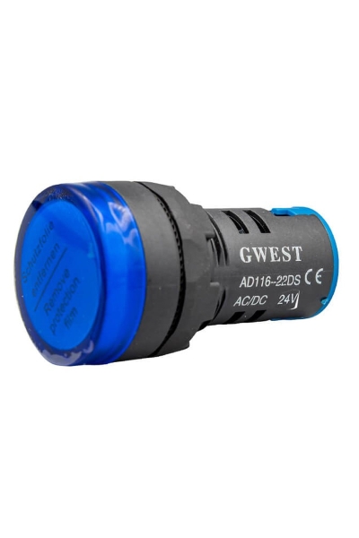 Gwest - Gwest 22-24V-M 24V 22mm Mavi Ledli Sinyal Lambası