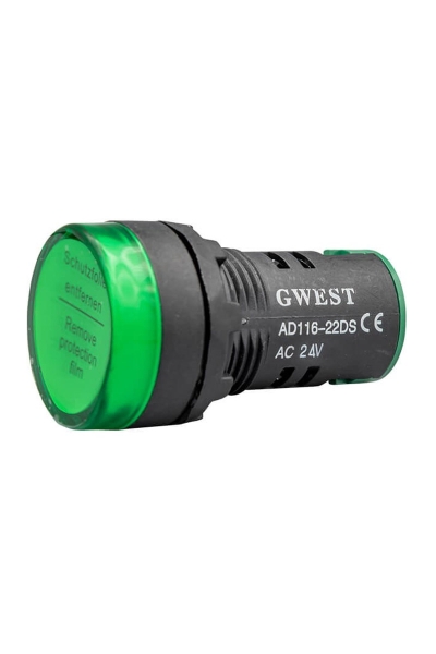 Gwest 22-24V-Y 24V 22mm Yeşil Ledli Sinyal Lambası - Thumbnail