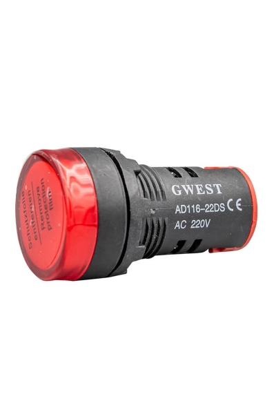 Gwest 22-K 220V 22mm Kırmızı Ledli Sinyal Lambası - Thumbnail