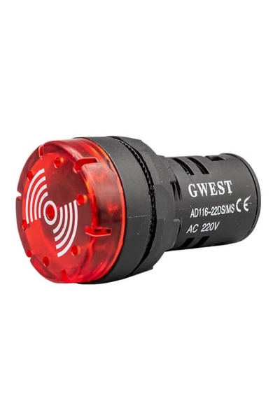 Gwest 22DS-MS 220V 22mm Sesli Led Flaşör İkazlı Buzzer - Thumbnail