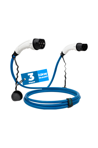 Hims EMEF-22T2-MB-3 22kW Tip 2 Soketli Mavi 3m Elektrikli Araç Şarj Kablosu - Thumbnail
