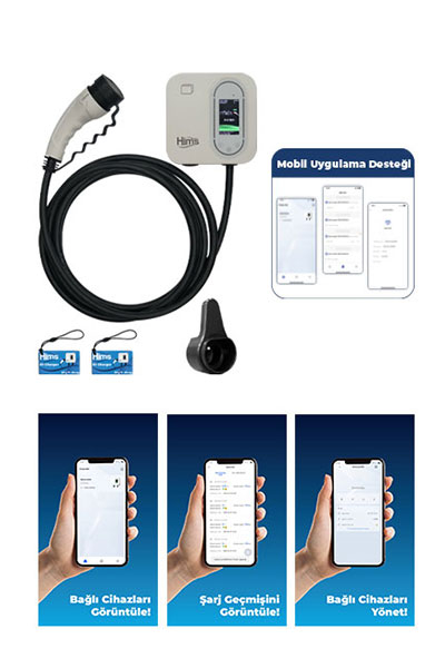 Hims HCDKB-22 22kW Tip 2 Soketli 5m Kablolu Beyaz Smart Elektrikli Araç Şarj İstasyonu - Thumbnail