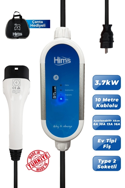Hims HCTK-G-3-10 3.7kW 10m Kablolu Taşınabilir Elektrikli Araç Şarj Cihazı - Thumbnail