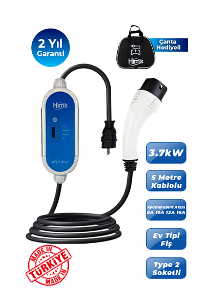 Hims HCTK-G-3 3.7kW Gümüş Taşınabilir Elektrikli Araç Şarj Cihazı - Thumbnail