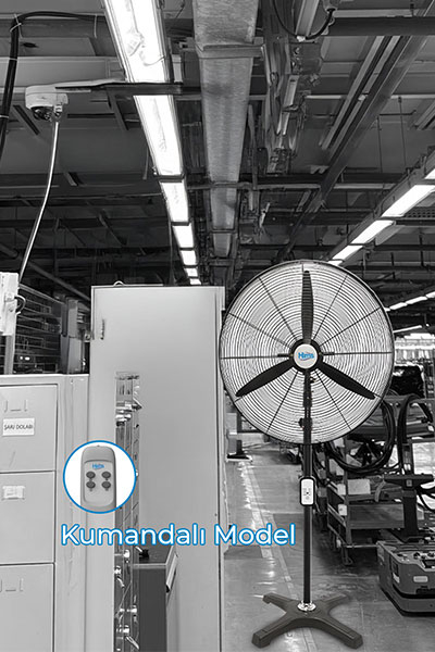 Hims HEF-AK750 210W 75 cm Siyah 3 Kanat Kumandalı Sanayi Tipi Ayaklı Vantilatör - Thumbnail