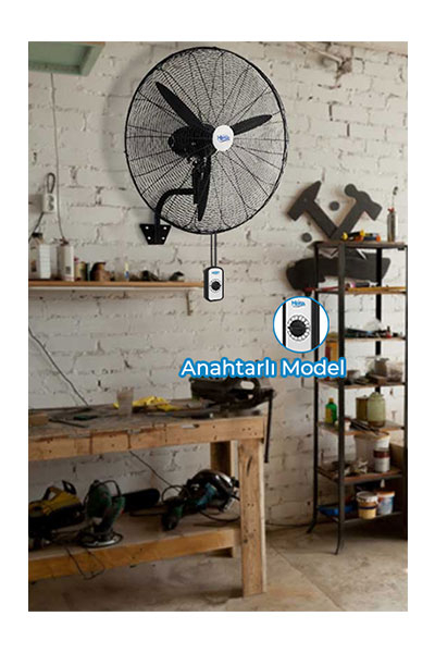 Hims HEF-DA650 190W 65 cm Siyah 3 Kanat Anahtarlı Sanayi Tipi Duvar Vantilatörü - Thumbnail