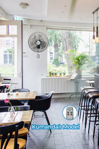 Hims HEF-DK500 130W 50 cm Siyah 3 Kanat Kumandalı Sanayi Tipi Duvar Vantilatörü - Thumbnail