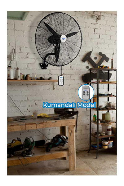 Hims HEF-DK750 210W 75 cm Siyah 3 Kanat Kumandalı Sanayi Tipi Duvar Vantilatörü - Thumbnail