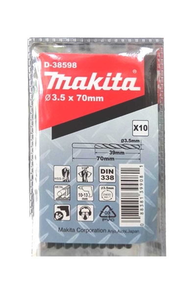 Makita D-38598 10 Adet 3.5x70mm HSS-R Metal Delme Matkap Ucu - Thumbnail