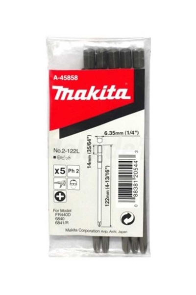 Makita Aksesuar - Makita A-45858 BFR440 için 122mm Ph2 Tornavida Uç Seti