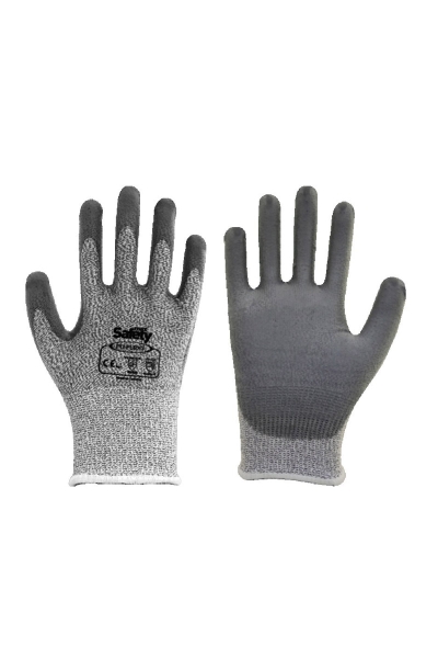 MaxSafety - Max Safety PU-FLEX3-10 No 10 Siyah Gri PU Kaplı Kesilmeye Dirençli İş Eldiveni