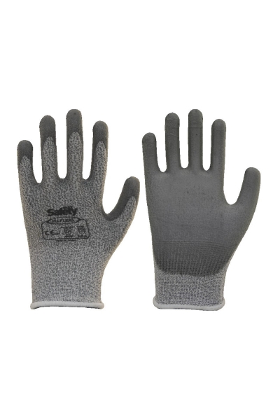 MaxSafety - Max Safety PU-FLEX5-8 No 8 Siyah Gri PU Kaplı Kesilmeye Dirençli İş Eldiveni
