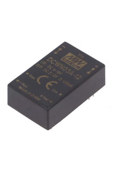 Mean Well DCWN03A-12 3W 9-18VDC +-12VDC 125mA DIP Regüleli Çift Çıkışlı İzole Dönüştürücü