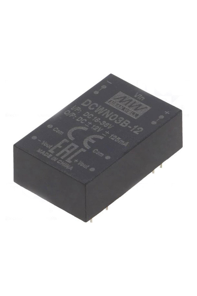 Mean Well DCWN03B-12 3W 18-36VDC +-12VDC 125mA DIP Regüleli Çift Çıkışlı İzole Dönüştürücü