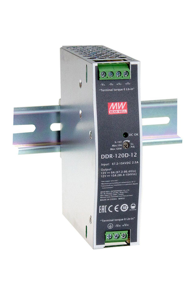 Mean Well DDR-120D-12 120W 67.2-154VDC 12VDC 10A DIN Tek Çıkışlı Ray Montajlı Dönüştürücü