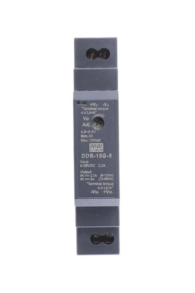 Mean Well DDR-15G-5 15W 9-36VDC 5VDC 3A DIN Tek Çıkışlı Ray Montajlı Dönüştürücü - Thumbnail
