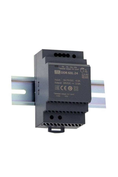 Mean Well DDR-60L-24 60W 24VDC 2.5A 24VDC 2.5A DIN Tek Çıkışlı Ray Montajlı Dönüştürücü