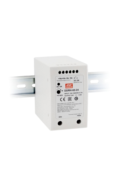 Mean Well DDRH-60-24 60W 150-1500VDC 24VDC 2.5A DIN Ultra Geniş Voltaj Aralıklı Tek Çıkışlı Ray Montajlı Dönüştürücü