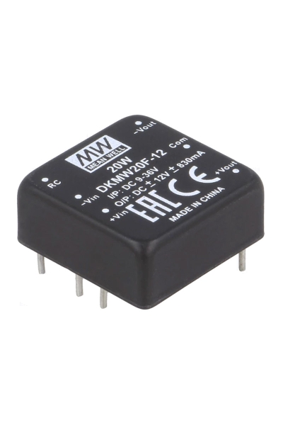 Mean Well DKMW20F-12 20W 9-36VDC +-12VDC 830mA DIP Regüleli Çift Çıkışlı İzole Dönüştürücü