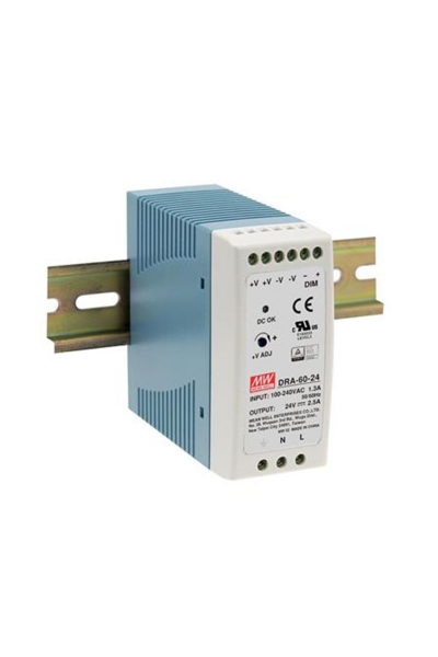 Mean Well DRA-60-24 60W 24VDC 2.5A 90-264VAC Dimedilebilir Ray Montajlı Power Supply