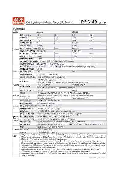 Mean Well DRC-40B 40W 27.6V-27.6V 0.95A-0.95A Ups - Thumbnail