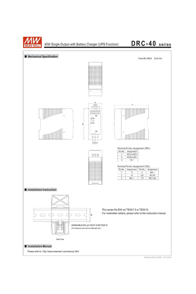 Mean Well DRC-40B 40W 27.6V-27.6V 0.95A-0.95A Ups - Thumbnail